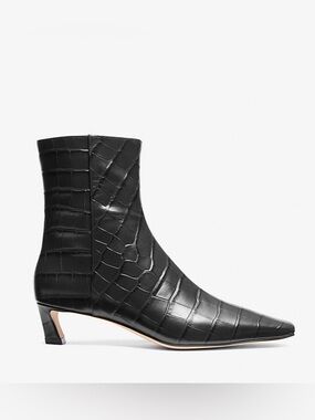 Michael Kors Black Croc-Embossed Pointed Toe Ankle Booties
